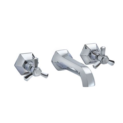 Milano Earlham - Art Deco Wall Mounted 3 Tap-Hole Basin Mixer Tap - Choice of Finish