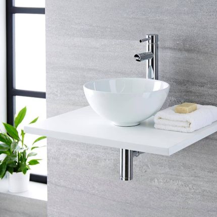 Milano Irwell - White Modern Round Countertop Basin with High Rise Mixer Tap - 320mm x 320mm