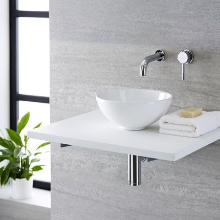 Milano Irwell - White Modern Round Countertop Basin with Wall Mounted Mixer Tap - 280mm x 280mm