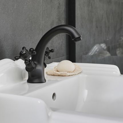 Milano Elizabeth - Traditional Crosshead Mono Basin Mixer Tap - Black