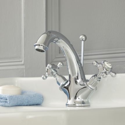 Milano Elizabeth - Traditional Crosshead Mono Basin Mixer Tap - Chrome and White
