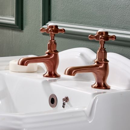 Milano Elizabeth - Traditional Crosshead Basin Pillar Taps - Brushed Copper