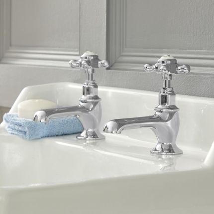 Milano Elizabeth - Traditional Crosshead Basin Pillar Taps - Chrome and White