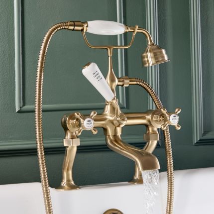 Milano Elizabeth - Traditional Crosshead Bath Shower Mixer Tap - Brushed Brass