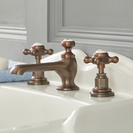 Milano Elizabeth - Traditional 3 Tap-Hole Crosshead Basin Mixer Tap - Oil Rubbed Bronze
