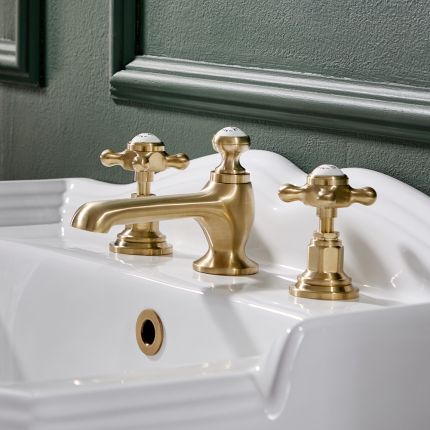 Milano Elizabeth - 3 Tap-Hole Crosshead Basin Mixer Tap - Brushed Brass