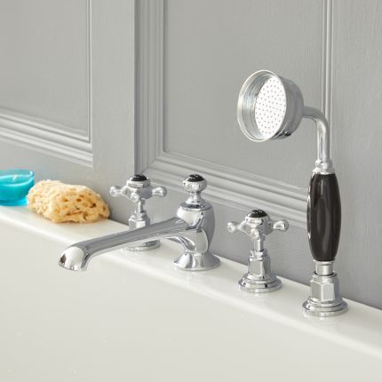 Milano Elizabeth - Traditional 4 Tap-Hole Crosshead Bath Shower Mixer Tap - Chrome and Black