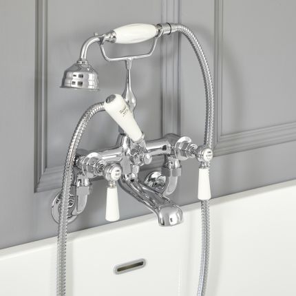 Milano Elizabeth - Traditional Wall Mounted Lever Bath Shower Mixer Tap - Chrome and White
