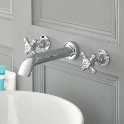 Milano Elizabeth - Traditional Wall Mounted Crosshead 3 Tap-Hole Basin Mixer Tap - Choice of Finish