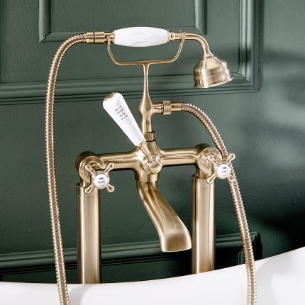 Milano Elizabeth - Traditional Freestanding Crosshead Bath Shower Mixer Tap with Hand Shower - Brushed Brass