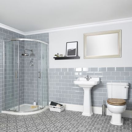 Milano Richmond - Traditional Shower Suite with Quadrant Enclosure, Close Coupled Toilet and Pedestal Basin