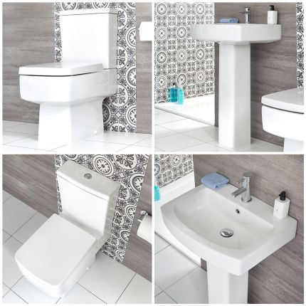 Milano Elswick - Modern Close Coupled Toilet and Pedestal Basin Set