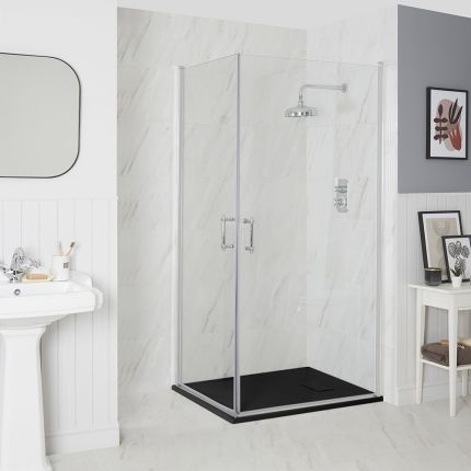 Milano Langley - Chrome Traditional Hinged Double Door Corner Shower Enclosure with Slate Tray - Choice of Size