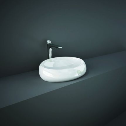 RAK Cloud - Gloss White Modern Oval Countertop Basin - 580mm x 400mm (No Tap-Holes)