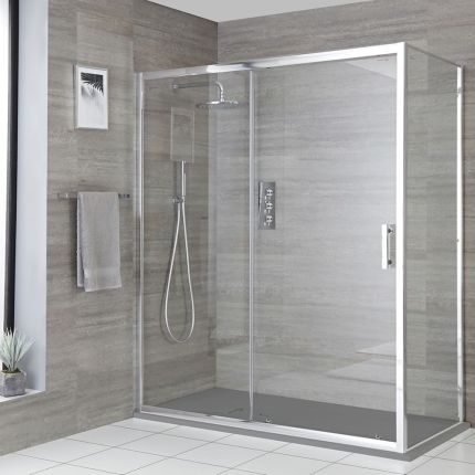 Milano Portland - Corner Sliding Door Shower Enclosure with Slate Tray - Choice of Sizes