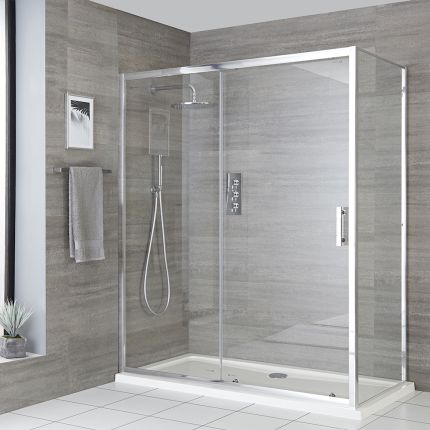Milano Portland - Corner Sliding Door Shower Enclosure with Tray - Choice of Sizes