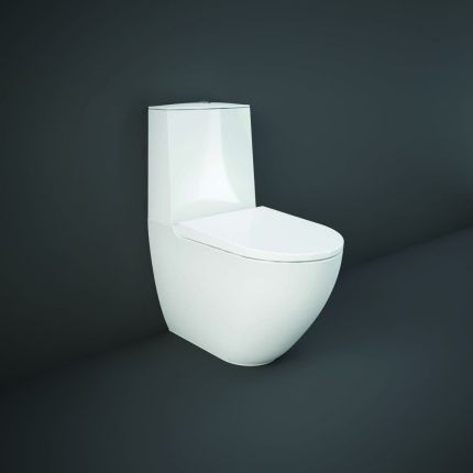 RAK Des - Gloss White Modern Touchless Close Coupled Rimless Toilet with Soft Close Seat