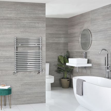 Milano Arno Dual Fuel - Chrome Bar on Bar Heated Towel Rail - 730mm x 450mm