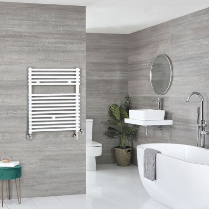 Milano Arno Dual Fuel - White Bar on Bar Heated Towel Rail - 730mm x 450mm