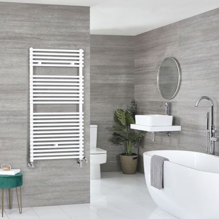 Milano Arno Dual Fuel - White Bar on Bar Heated Towel Rail - 1190mm x 450mm