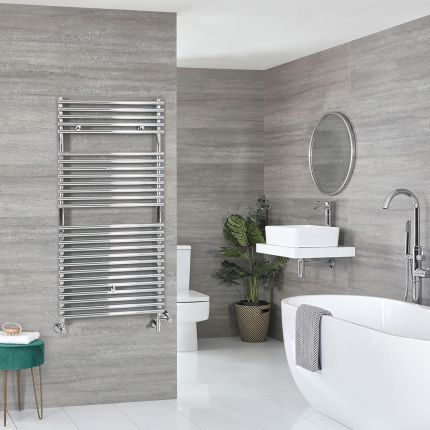 Milano Arno Dual Fuel - Chrome Bar on Bar Heated Towel Rail - 1190mm x 600mm