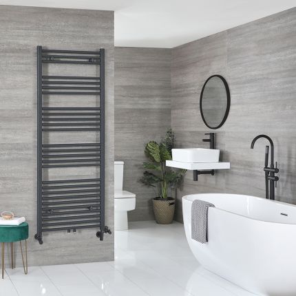 Milano Neva Dual Fuel - Anthracite Heated Towel Rail - 1600mm x 500mm