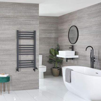 Milano Artle Dual Fuel - Anthracite Curved Heated Towel Rail - 1000mm x 500mm