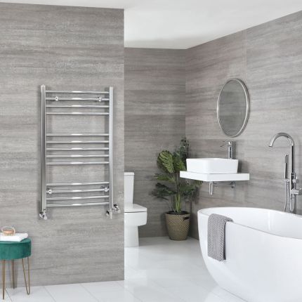 Milano Kent Dual Fuel - Chrome Curved Heated Towel Rail - 1000mm x 500mm