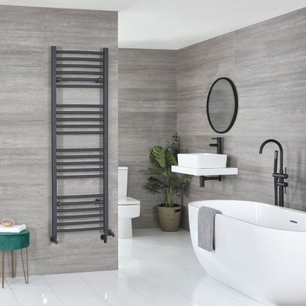 Milano Artle Dual Fuel - Anthracite Curved Heated Towel Rail - 1600mm x 500mm