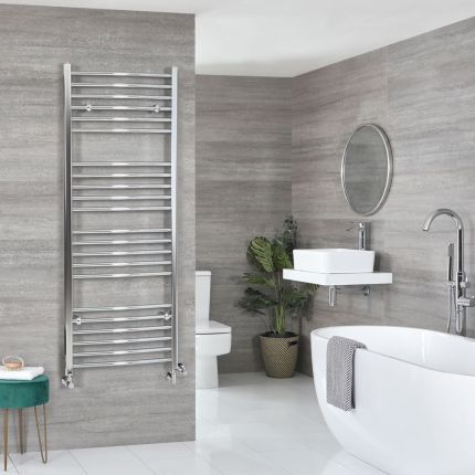 Milano Kent Dual Fuel - Chrome Curved Heated Towel Rail - 1600mm x 500mm