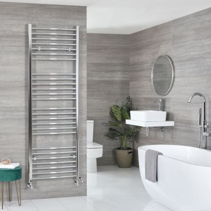 Milano Kent Dual Fuel - Chrome Curved Heated Towel Rail - 1800mm x 600mm