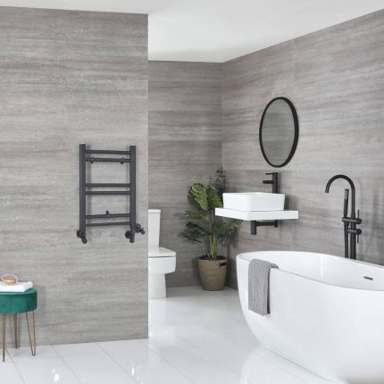 Milano Artle Dual Fuel - Anthracite Straight Heated Towel Rail - 600mm x 400mm