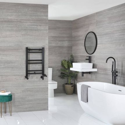 Milano Nero Dual Fuel - Black Straight Heated Towel Rail - 600mm x 400mm
