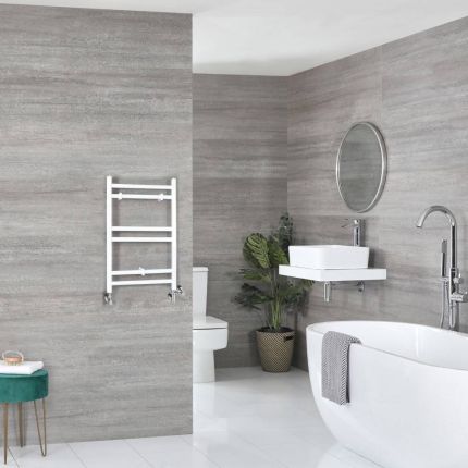 Milano Ive Dual Fuel - White Straight Heated Towel Rail - 600mm x 400mm