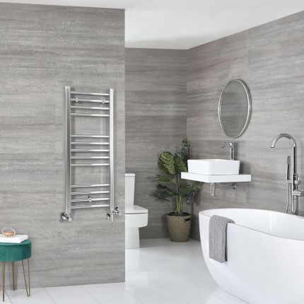 Milano Kent Dual Fuel - Chrome Straight Heated Towel Rail - 1000mm x 400mm