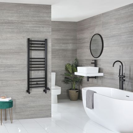Milano Nero Dual Fuel - Black Straight Heated Towel Rail - 1000mm x 400mm