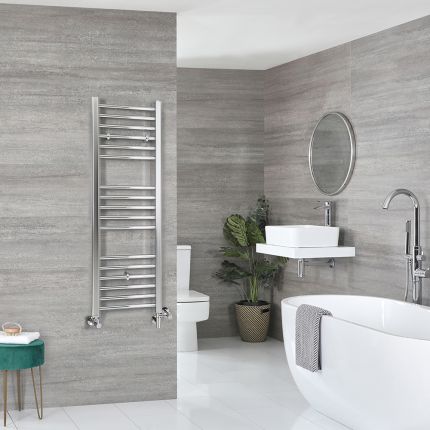 Milano Kent Dual Fuel - Chrome Straight Heated Towel Rail - 1200mm x 400mm