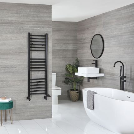Milano Nero Dual Fuel - Black Straight Heated Towel Rail - 1200mm x 400mm