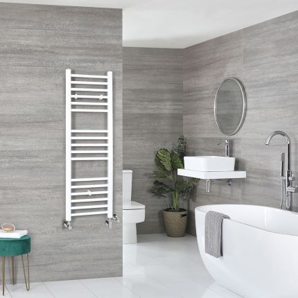 Milano Ive Dual Fuel - White Straight Heated Towel Rail - 1200mm x 400mm