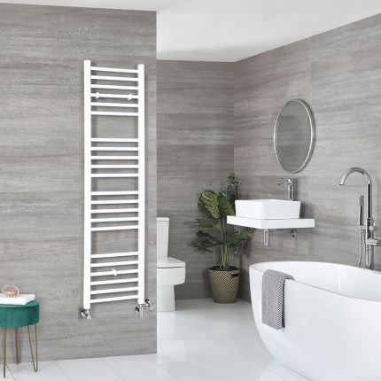 Milano Ive Dual Fuel - White Straight Heated Towel Rail - 1600mm x 400mm