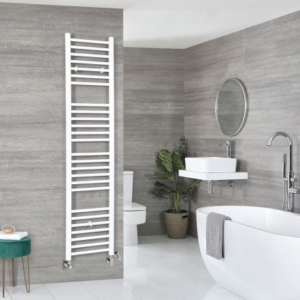 Milano Ive Dual Fuel - White Straight Heated Towel Rail - 1800mm x 400mm