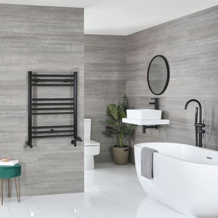 Milano Nero Dual Fuel - Black Straight Heated Towel Rail - 800mm x 500mm