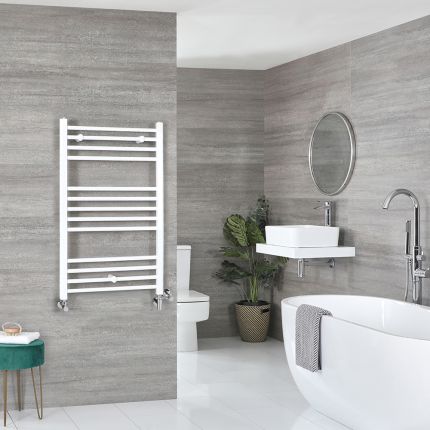 Milano Ive Dual Fuel - White Straight Heated Towel Rail - 1000mm x 500mm