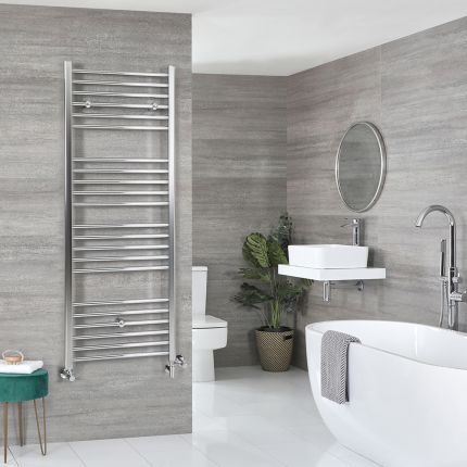 Milano Kent Dual Fuel - Chrome Straight Heated Towel Rail - 1600mm x 500mm