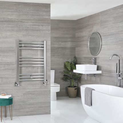 Milano Kent Dual Fuel - Chrome Straight Heated Towel Rail - 800mm x 600mm