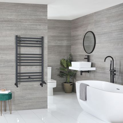 Milano Artle Dual Fuel - Anthracite Straight Heated Towel Rail - 1000mm x 600mm