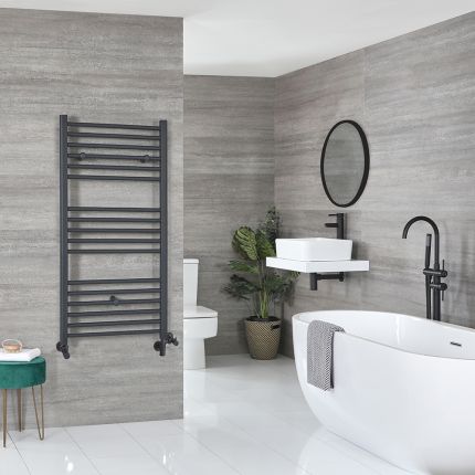 Milano Artle Dual Fuel - Anthracite Straight Heated Towel Rail - 1200mm x 600mm