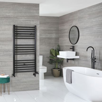Milano Nero Dual Fuel Matt Black Straight Heated Towel Rail - 600 x 1200mm
