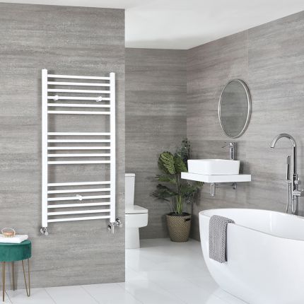 Milano Ive Dual Fuel - White Straight Heated Towel Rail - 1200mm x 600mm