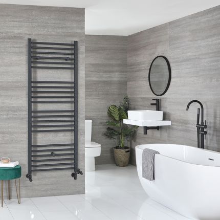 Milano Artle Dual Fuel - Anthracite Straight Heated Towel Rail - 1600mm x 600mm